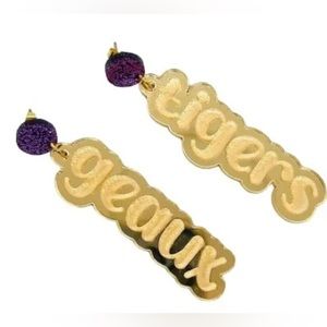 Geaux Tigers Dangle Earrings, LSU Football Earrings, Dressy Football Earrings